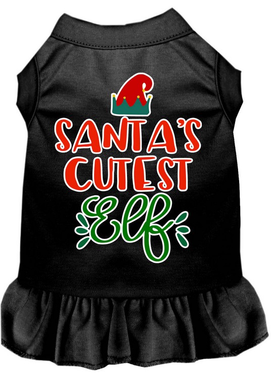 Santa's Cutest Elf Screen Print Dog Dress Black Med